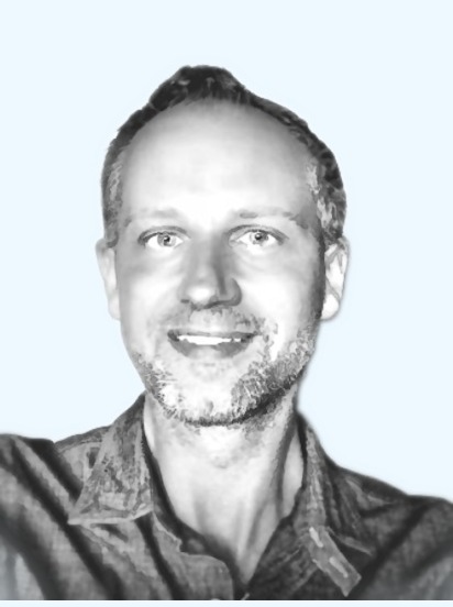 Ink-wash illustration portrait of Jeffrey Shumaker.